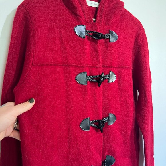 Vintage 100% Wool Red Toggle Long Sweater Coat from Lord & Taylor, Size Small - Picture 5 of 11